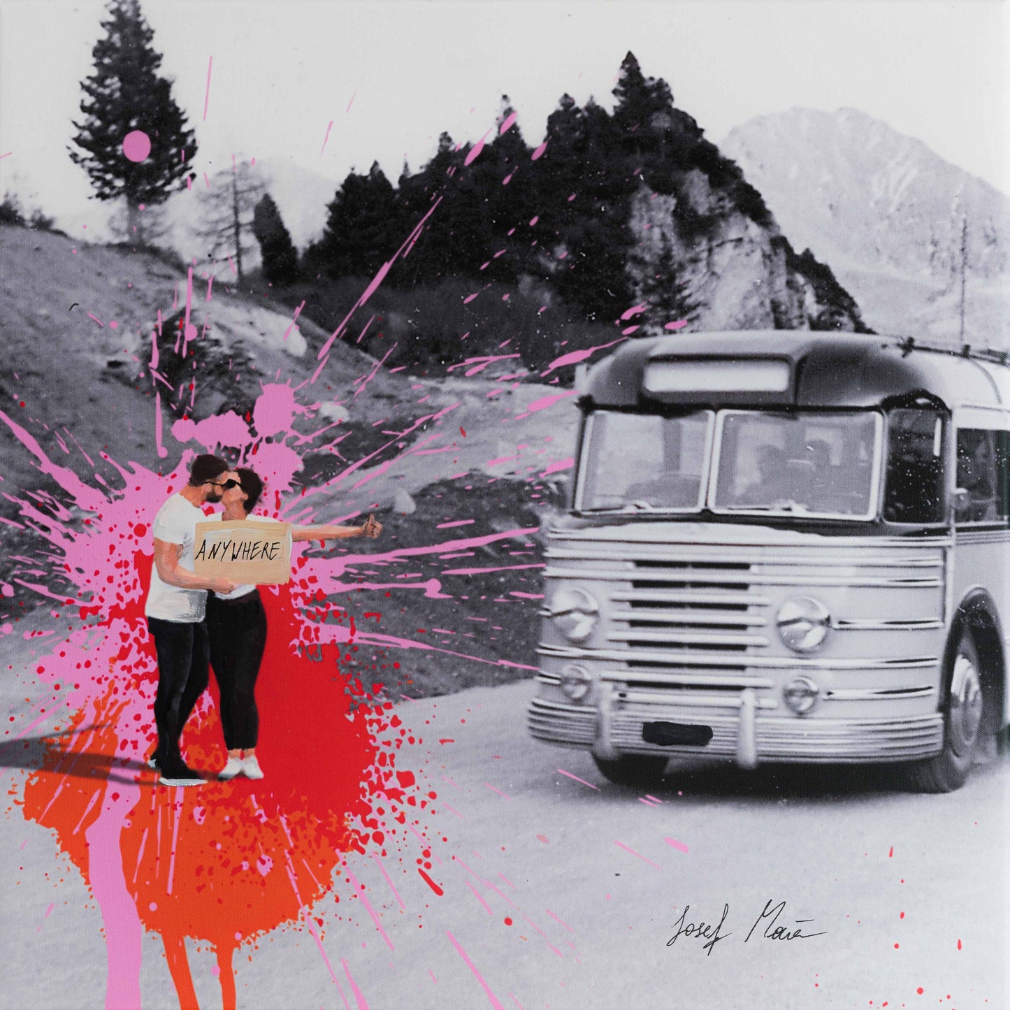 Als Trampen noch ein Abenteuer war - 50x50cm - Josef Maier Art