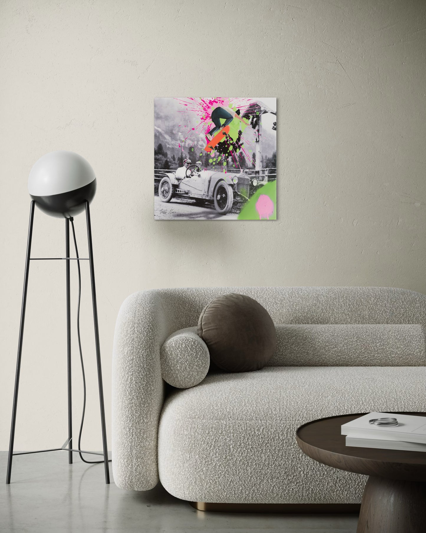 Skateboard-Sprünge durch die Zeit - 50x50cm - Josef Maier Art