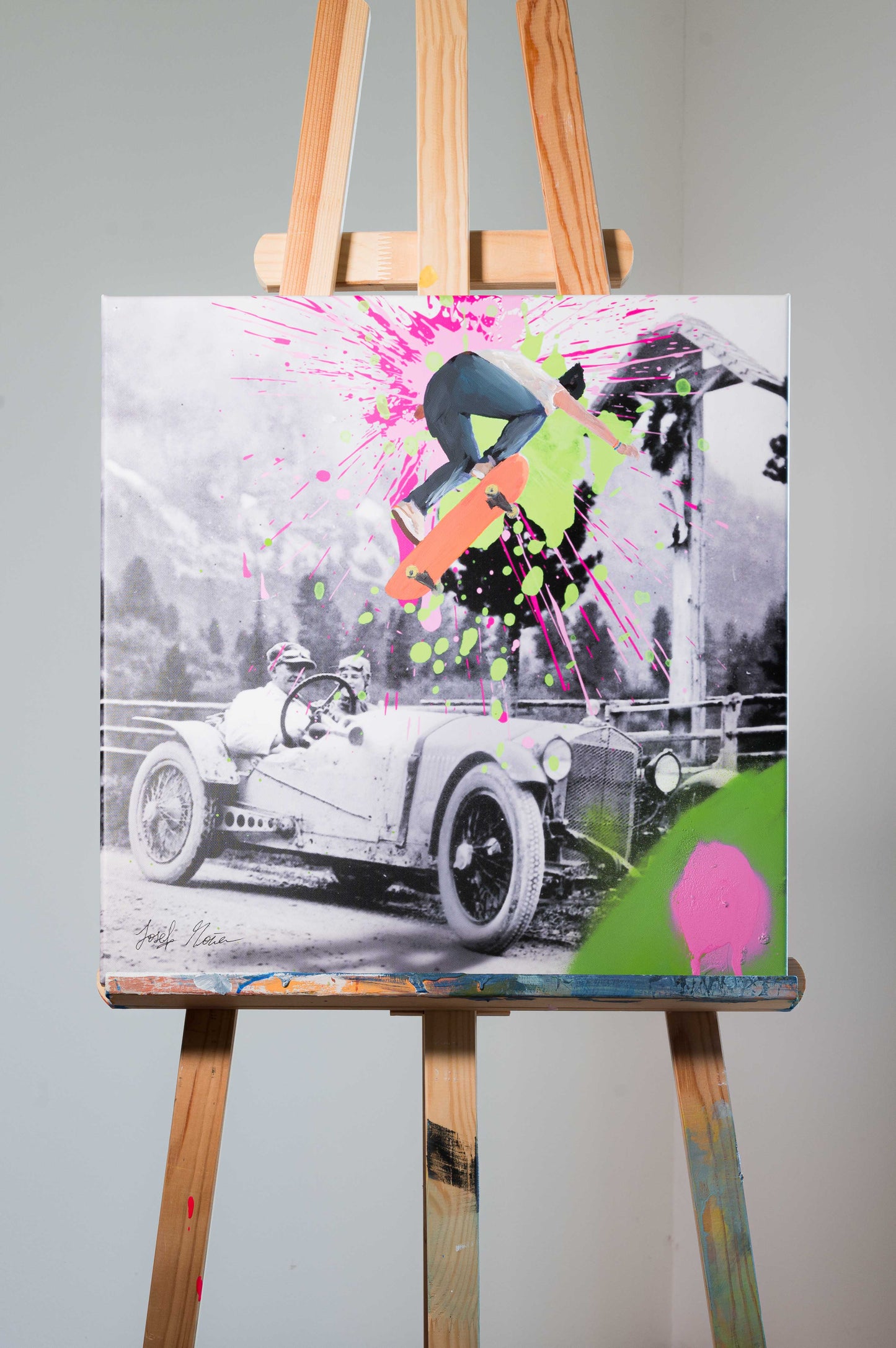 Skateboard-Sprünge durch die Zeit - 50x50cm - Josef Maier Art