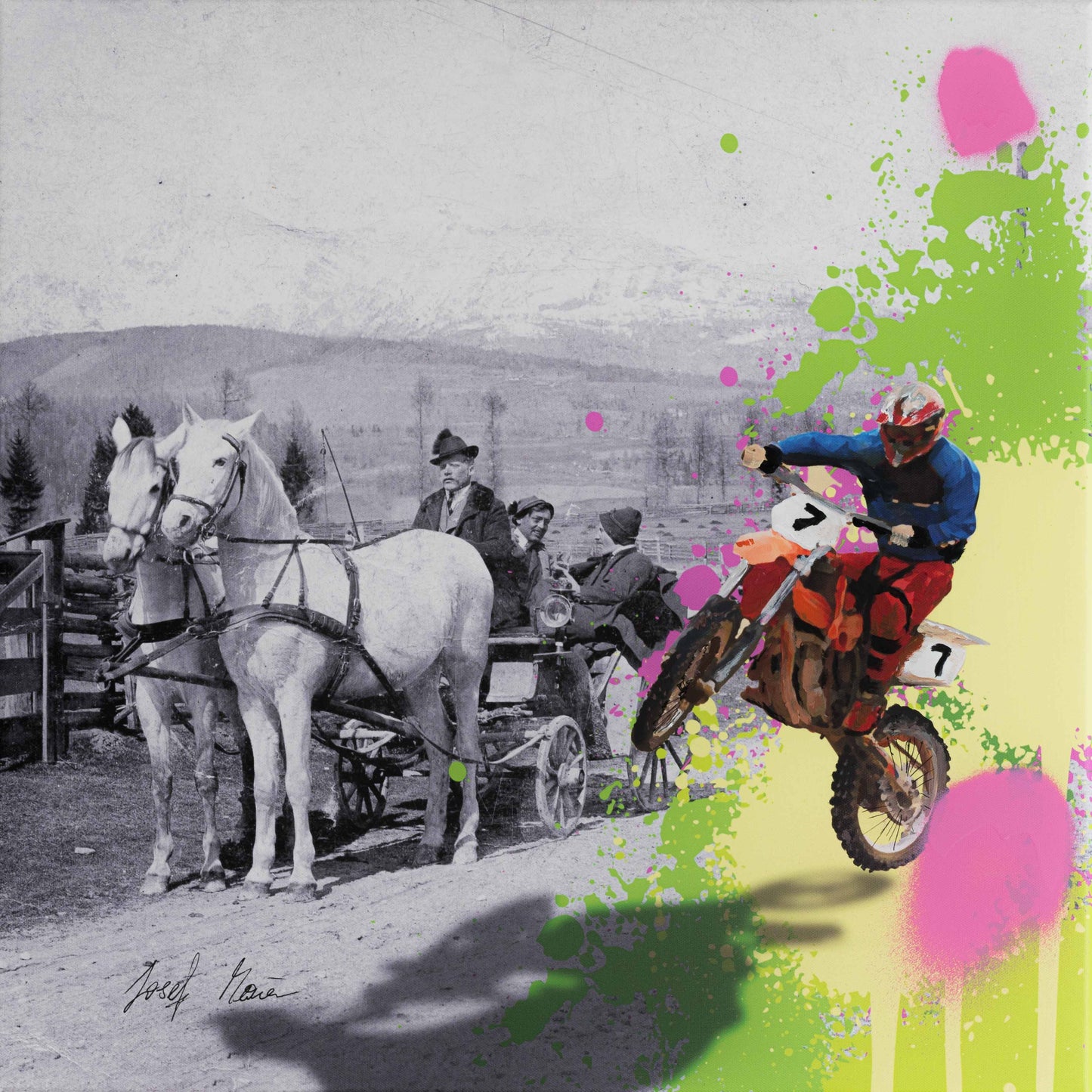 Oldtimer trifft Adrenalin - 50x50cm - Josef Maier Art
